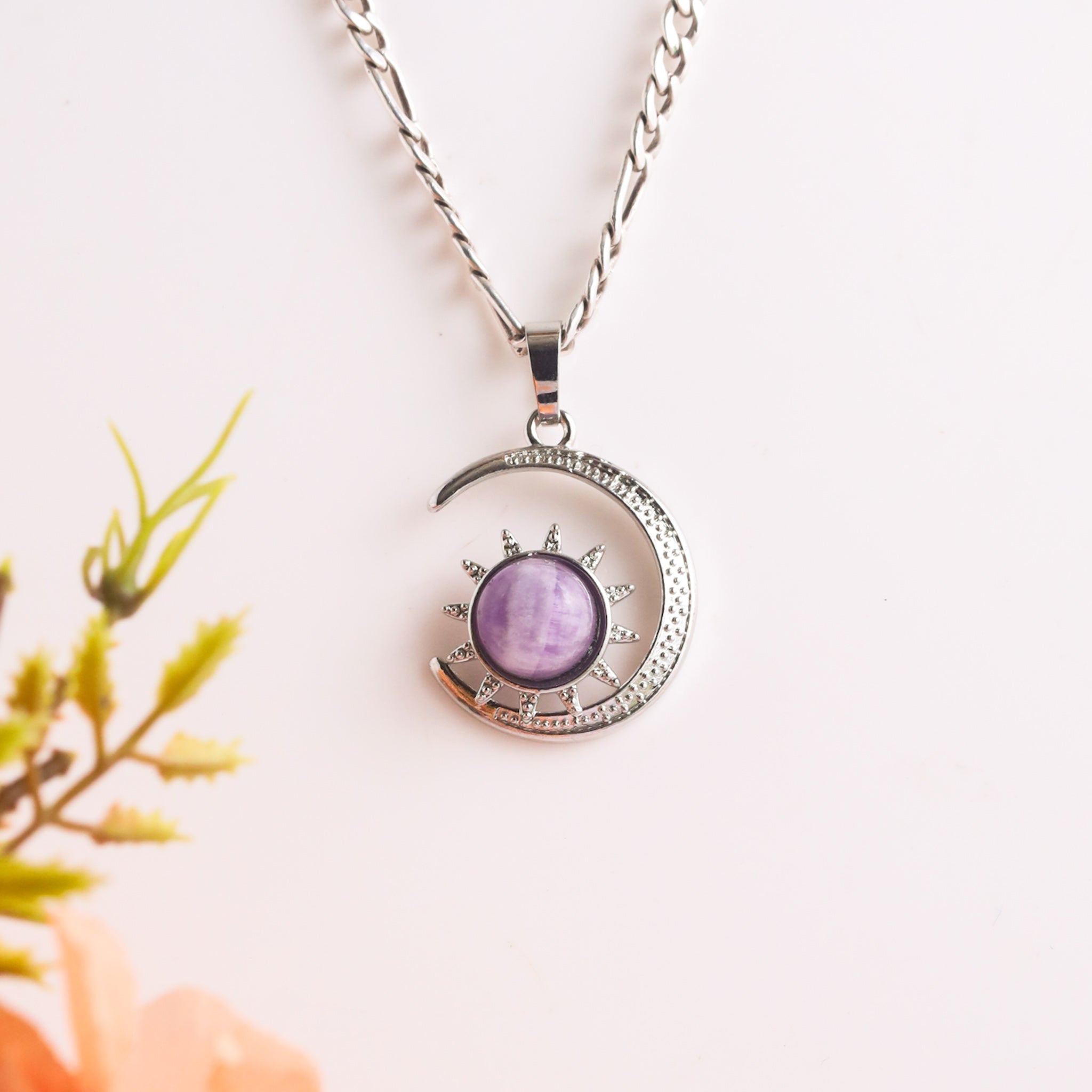 Natural Amethyst Moon Shape Pendant – Purple Crystal Jewellery