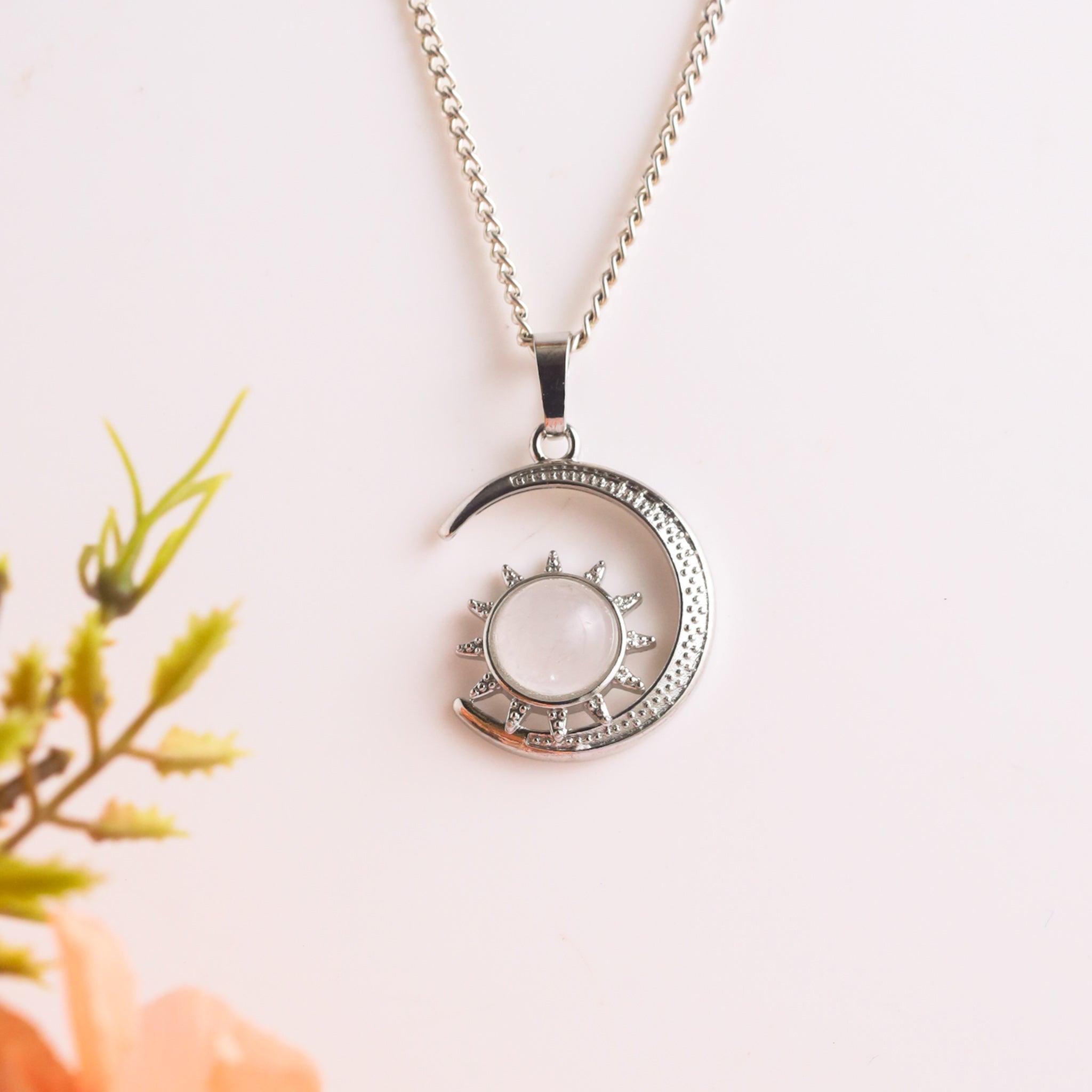 Natural Moon Shape Crystal Pendant Close Up – Genuine Stone