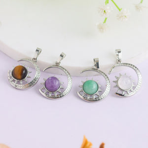 Natural Moon Shape Crystal Pendant – Tiger Eye Amethyst Jewellery