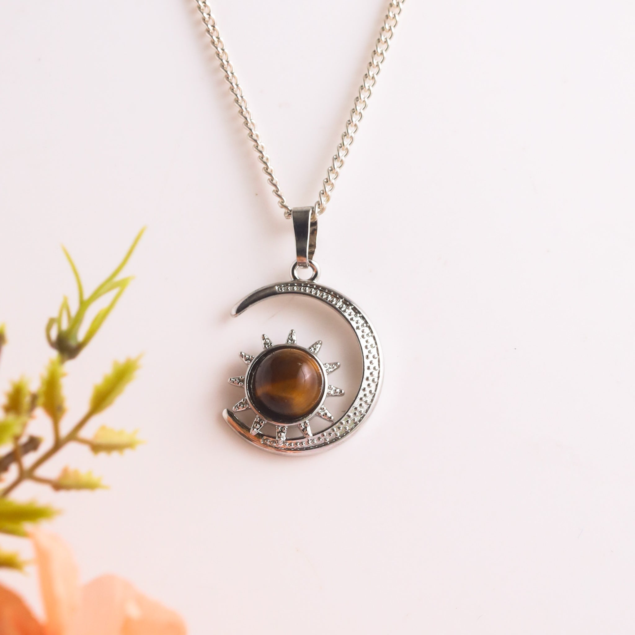 Natural Tiger Eye Moon Shape Pendant – Confidence Crystal Jewellery
