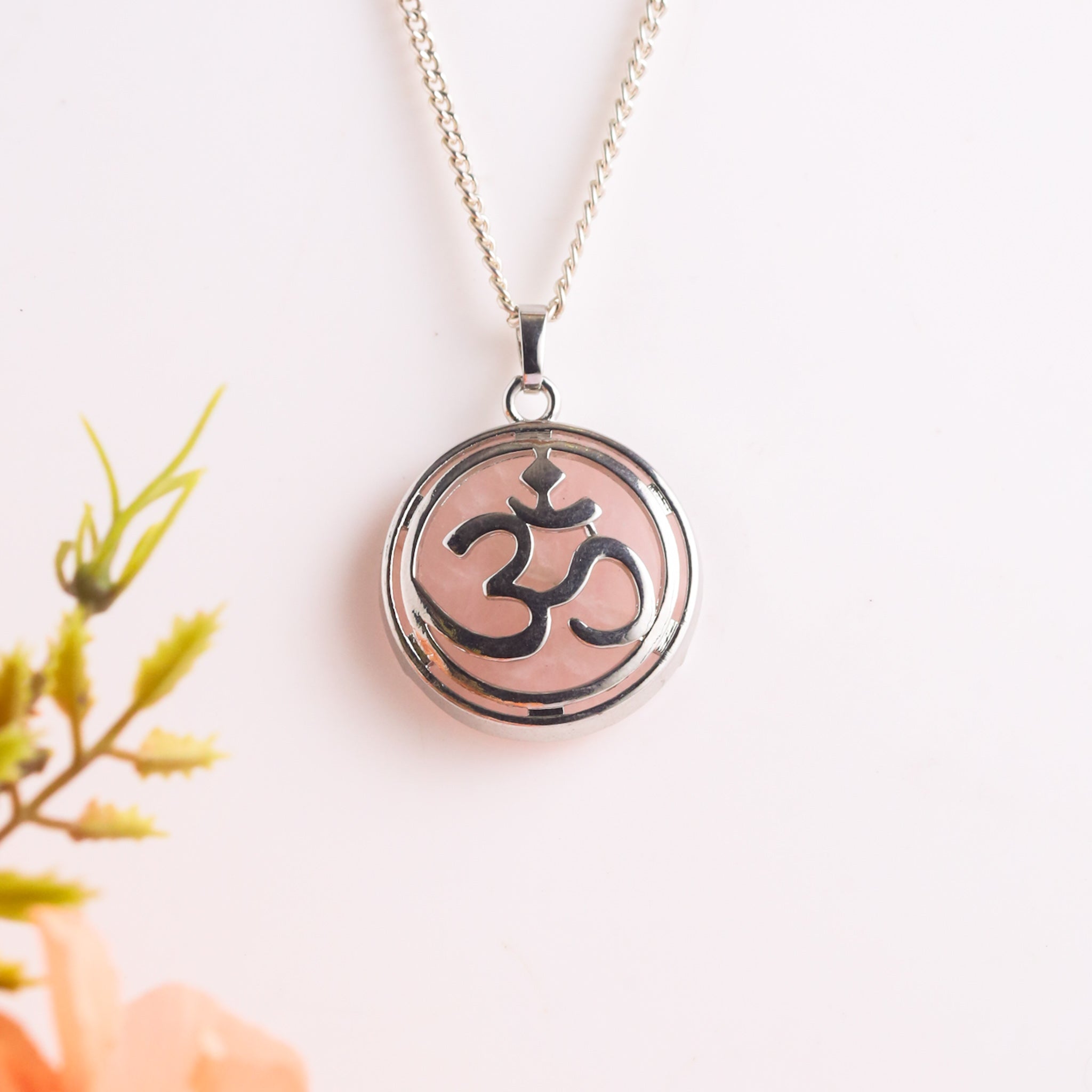 Natural Rose Quartz Om Pendant – Love Spiritual Crystal