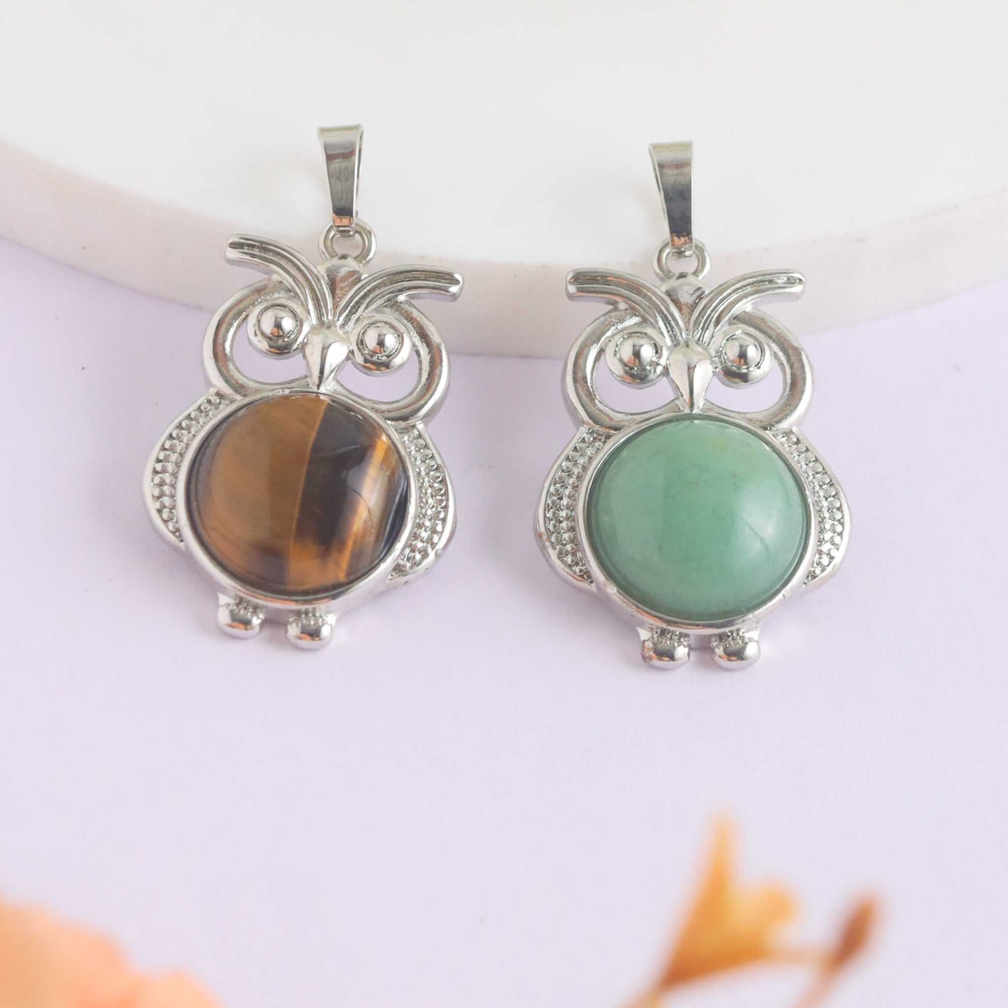 Natural Owl Shape Crystal Pendant – Tiger Eye Green Aventurine