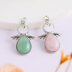 Natural Pear Wing Shape Crystal Pendant – Rose Quartz Green Aventurine