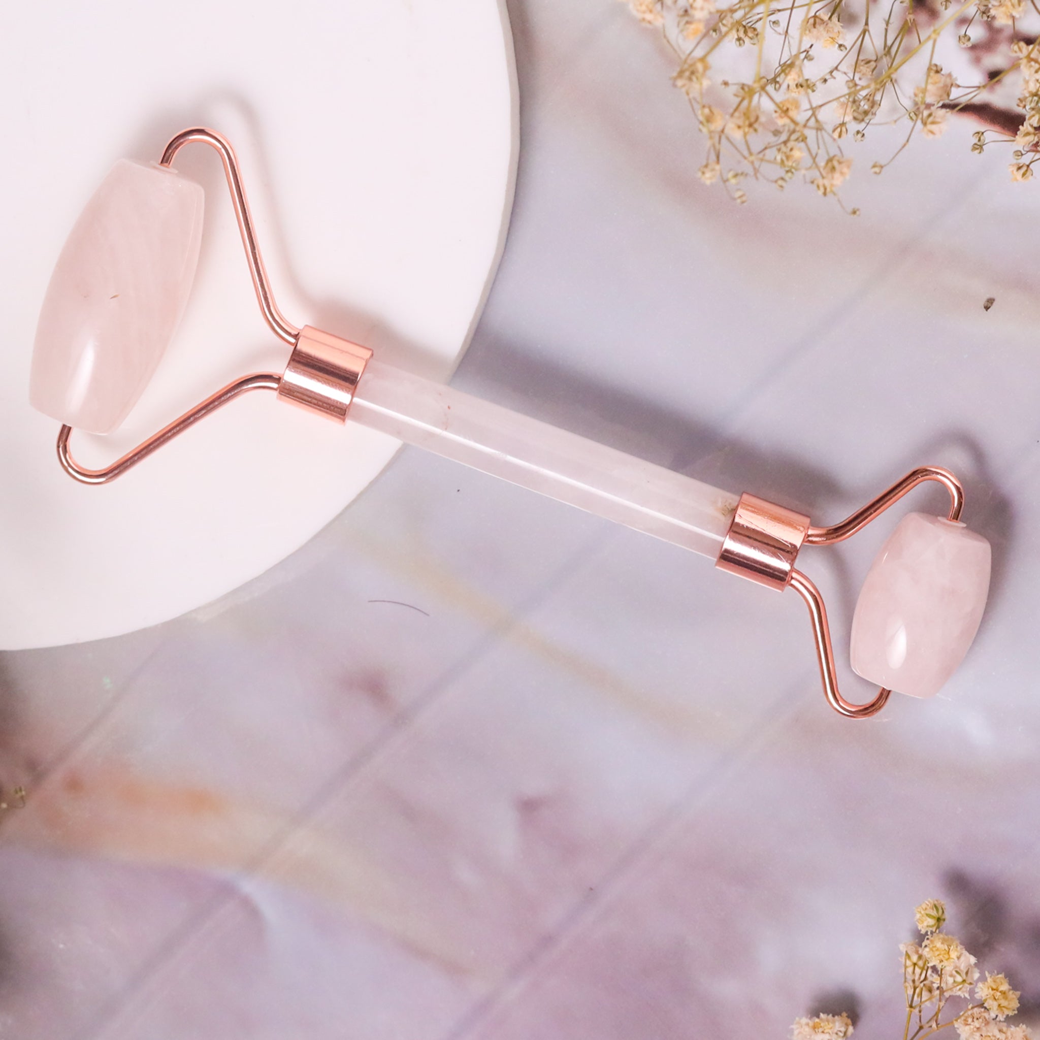 Natural Rose Quartz Roller & Gua Sha Combo – Crystal Beauty Set