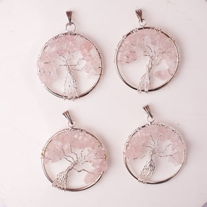 Natural Rose Quartz Tree of Life Pendant Close Up – Pink Crystal