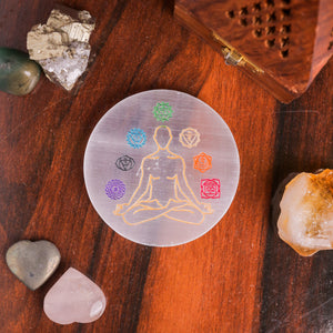 Natural Selenite Chakra Round Plate – Crystal Energy Balancing Tool