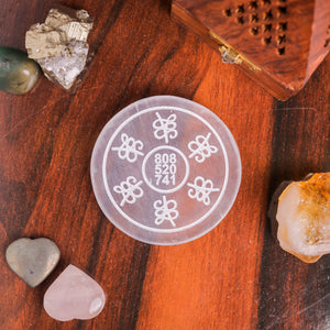 Natural Selenite Money Round Plate – Crystal Wealth Abundance Tool