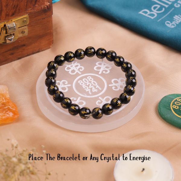 Natural Selenite Money Round Plate Second View – White Crystal Plate
