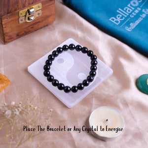 Natural Selenite Yin Yang Plate Top View – White Crystal Energy Plate