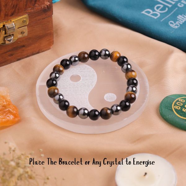 Natural Selenite Yin Yang Round Plate Second View – White Crystal Plate