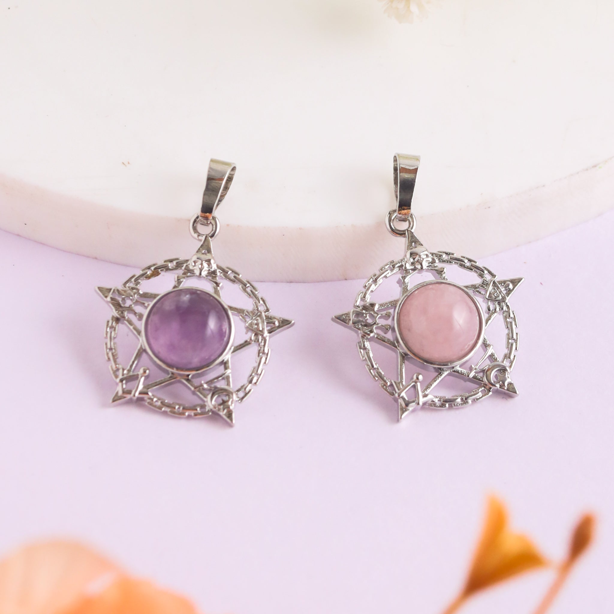 Natural Star Shape Crystal Pendant – Amethyst Rose Quartz Jewellery