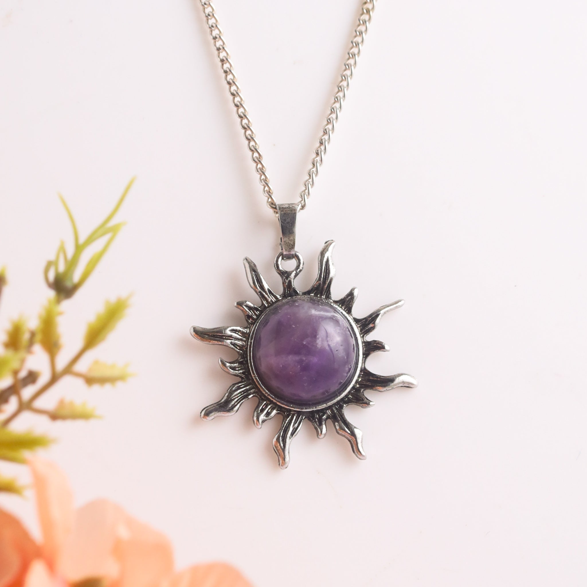 Natural Amethyst Sun Shape Pendant – Purple Crystal Jewellery