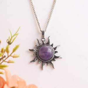 Natural Amethyst Sun Shape Pendant – Purple Crystal Jewellery