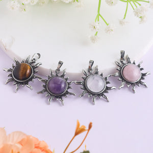 Natural Sun Shape Crystal Pendant – Tiger Eye Amethyst Jewellery