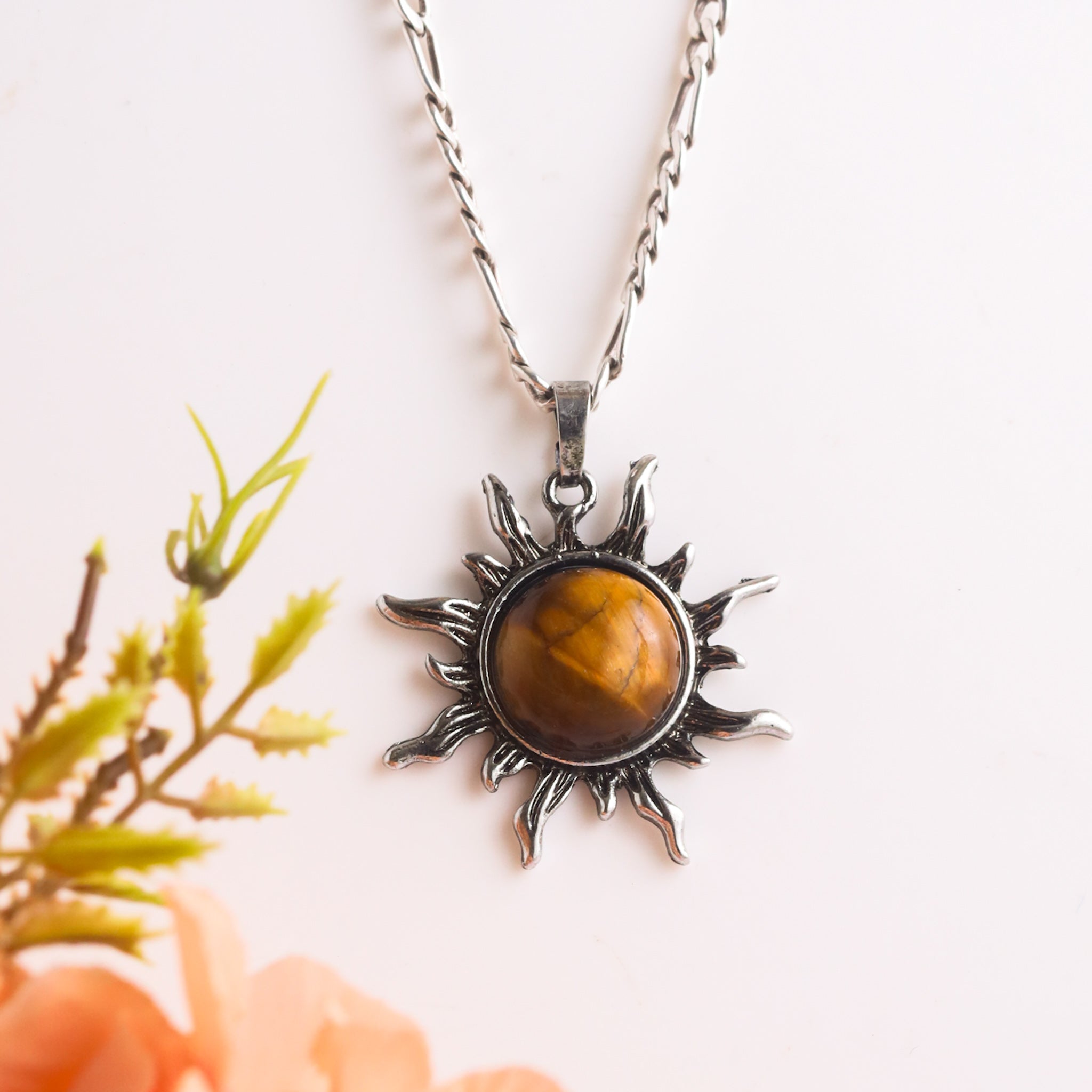 Natural Sun Shape Crystal Pendant Worn View – Lifestyle