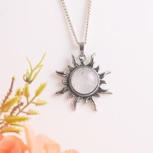 Natural Sun Shape Crystal Pendant Worn View – Lifestyle