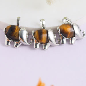 Natural Tiger Eye Elephant Pendant – Confidence Crystal Jewellery