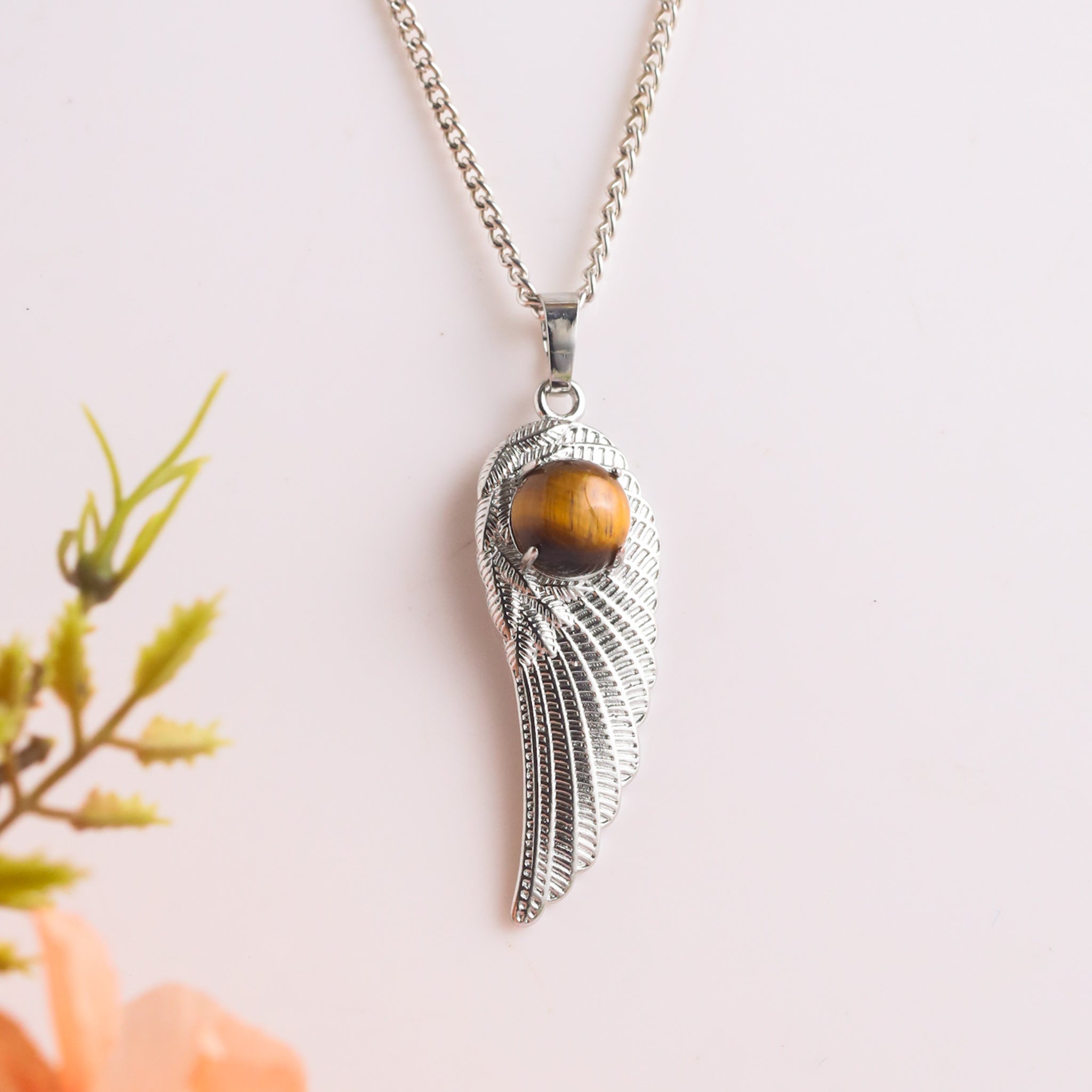 Natural Tiger Eye Wing Shape Pendant – Confidence Crystal Jewellery