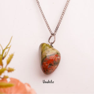 Natural Tumble Pendant 3 Flat Lay – Crystal Jewellery