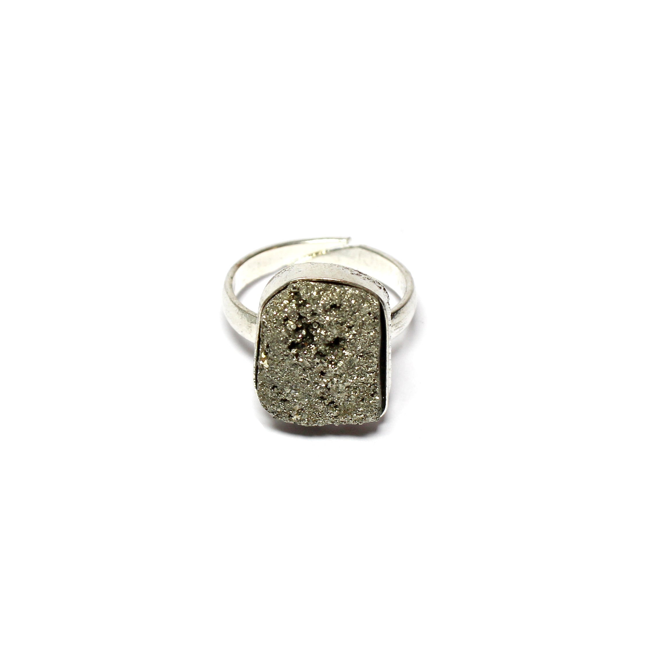 Natural Pyrite Adjustable Ring Flat Lay – Crystal Jewellery | Bellarosa Gems