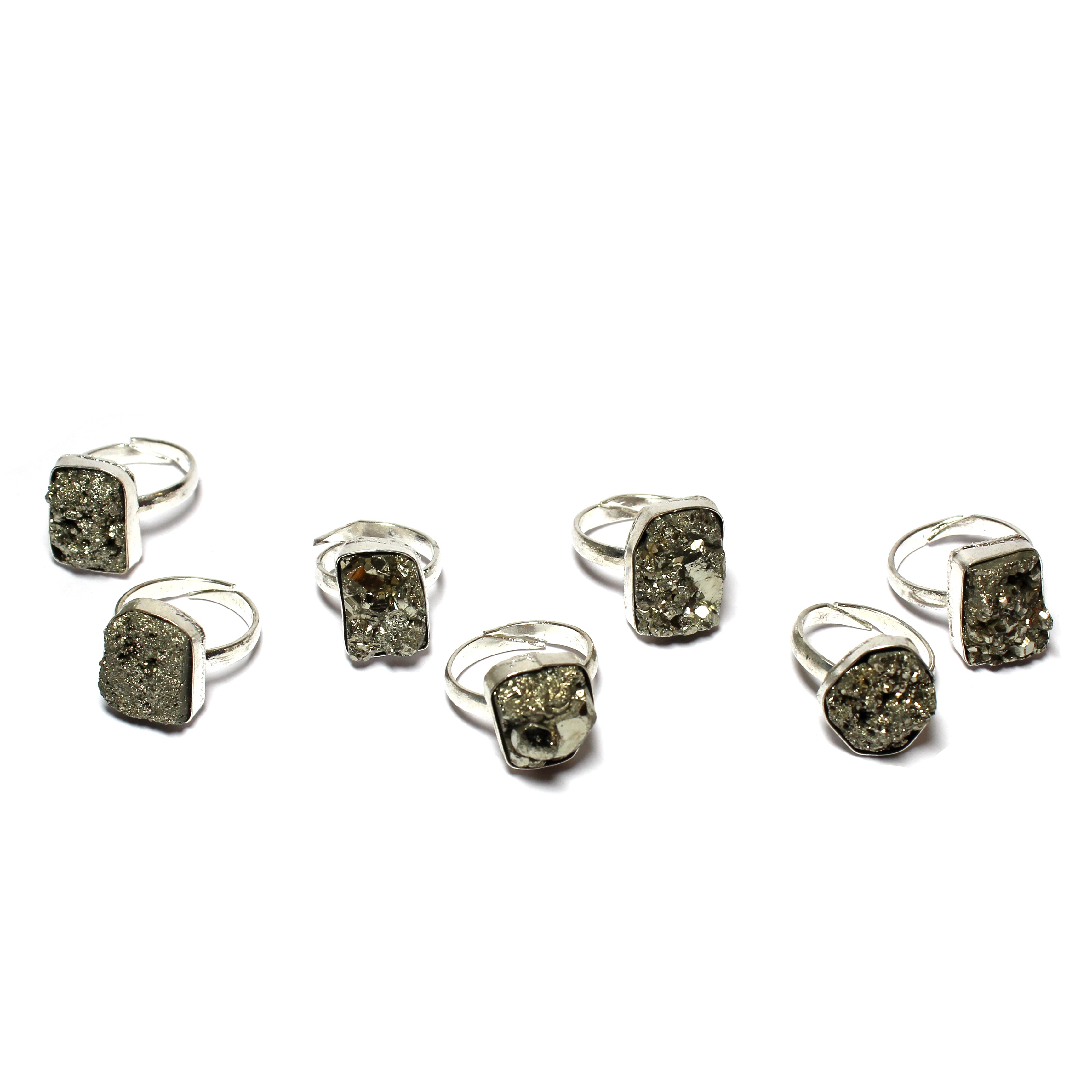 Natural Pyrite Silver Band Ring Top View – Adjustable | Bellarosa Gems Surat