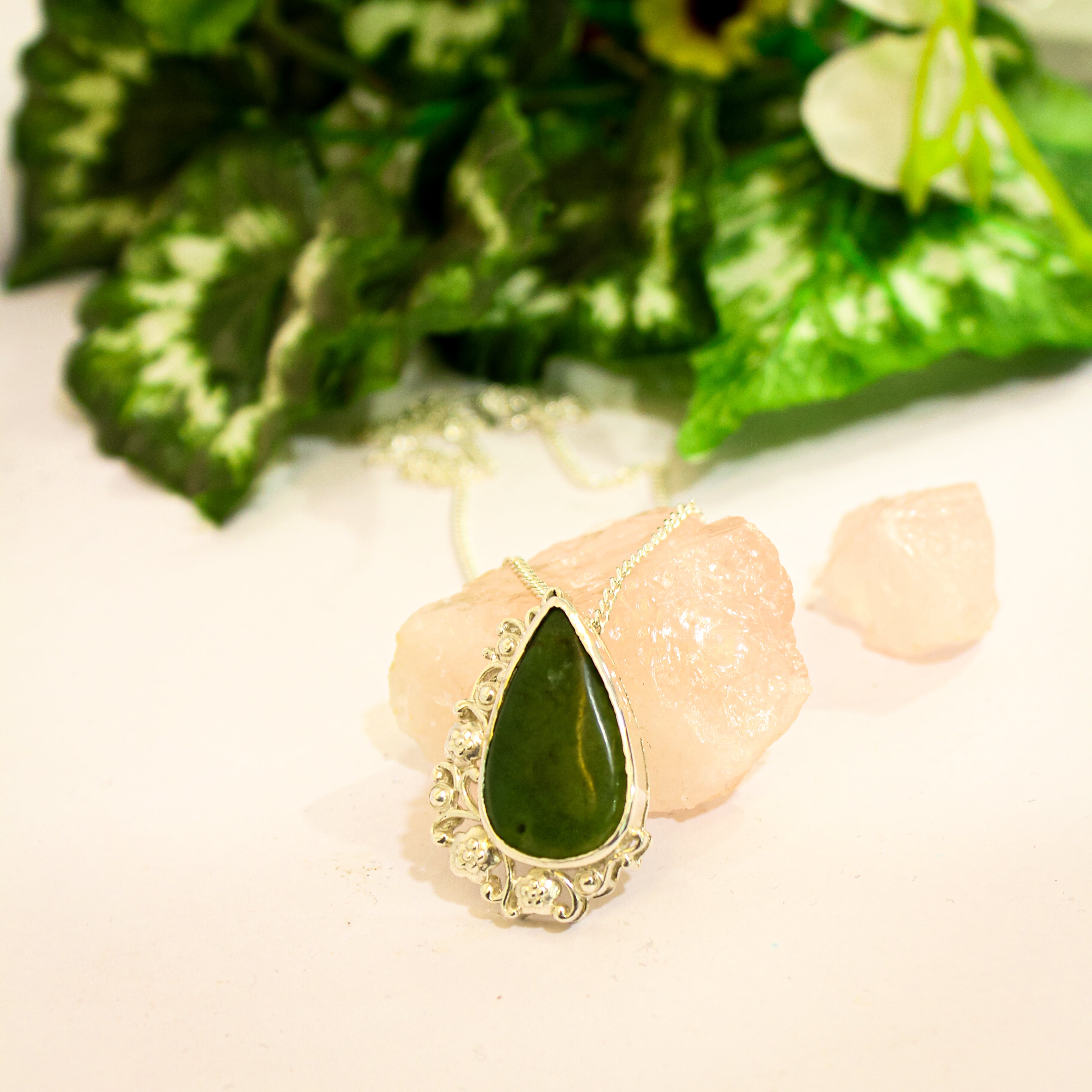 Natural Green Jade Sterling Silver Pendant