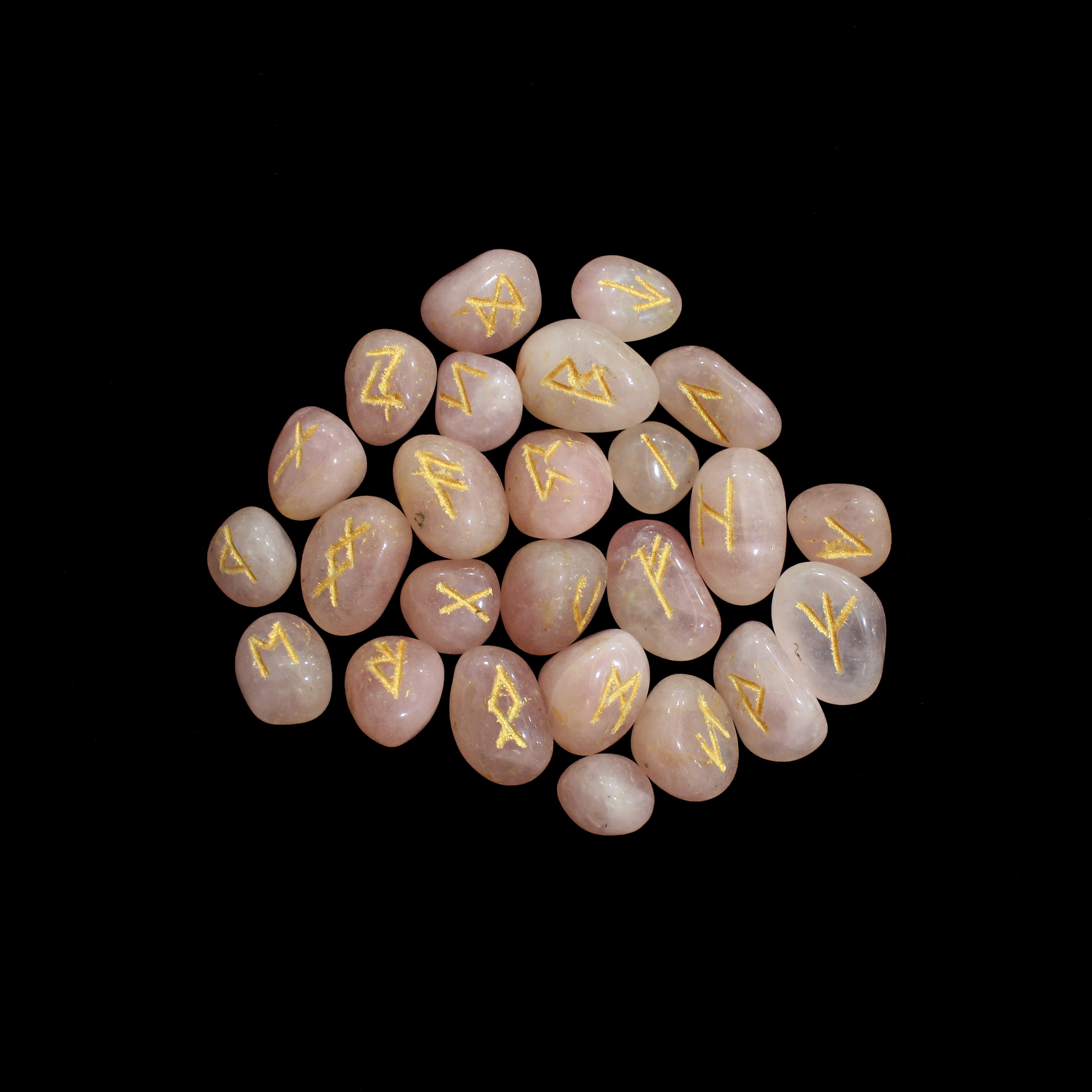 Natural Rose Quartz Runes Set